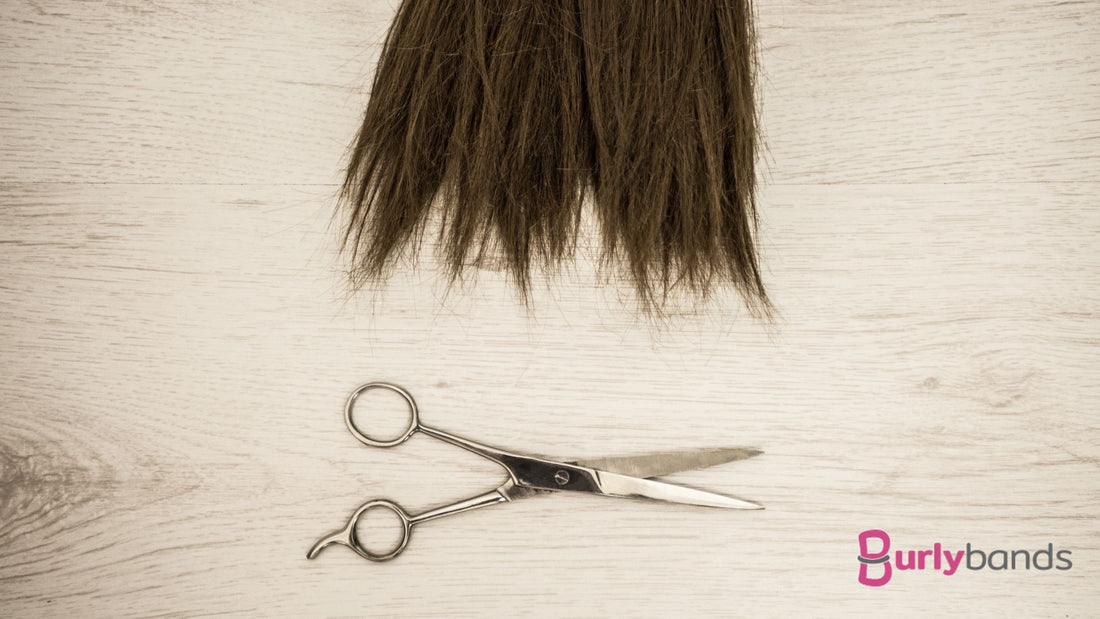 A pair of scissors under some hair that has dead ends