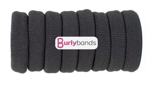 An eight pack of black Burlyband hairties