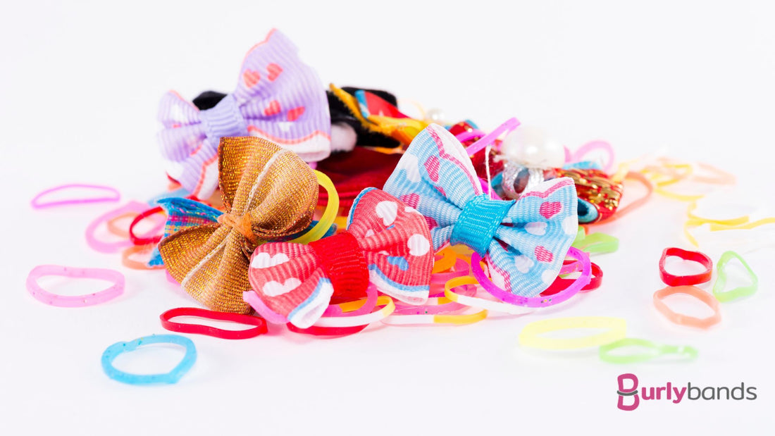 A variety of different colored hairbands and hair ties
