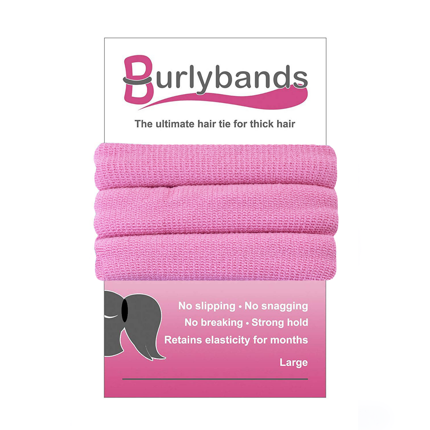 Pink Burlybands Hair ties for thick hair 3 pack